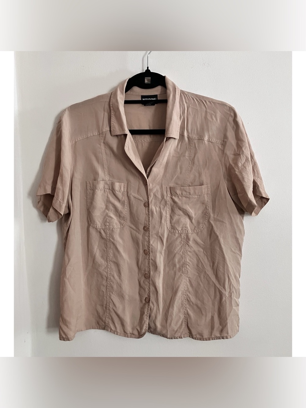 Vintage Notations Silk Khaki Short-Sleeve Collared Button-Down Women’s PL